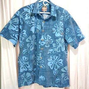 Local Motion Hawaiian Shirt Blue Cotton‎ Sz Large Aloha Tropical  EUC